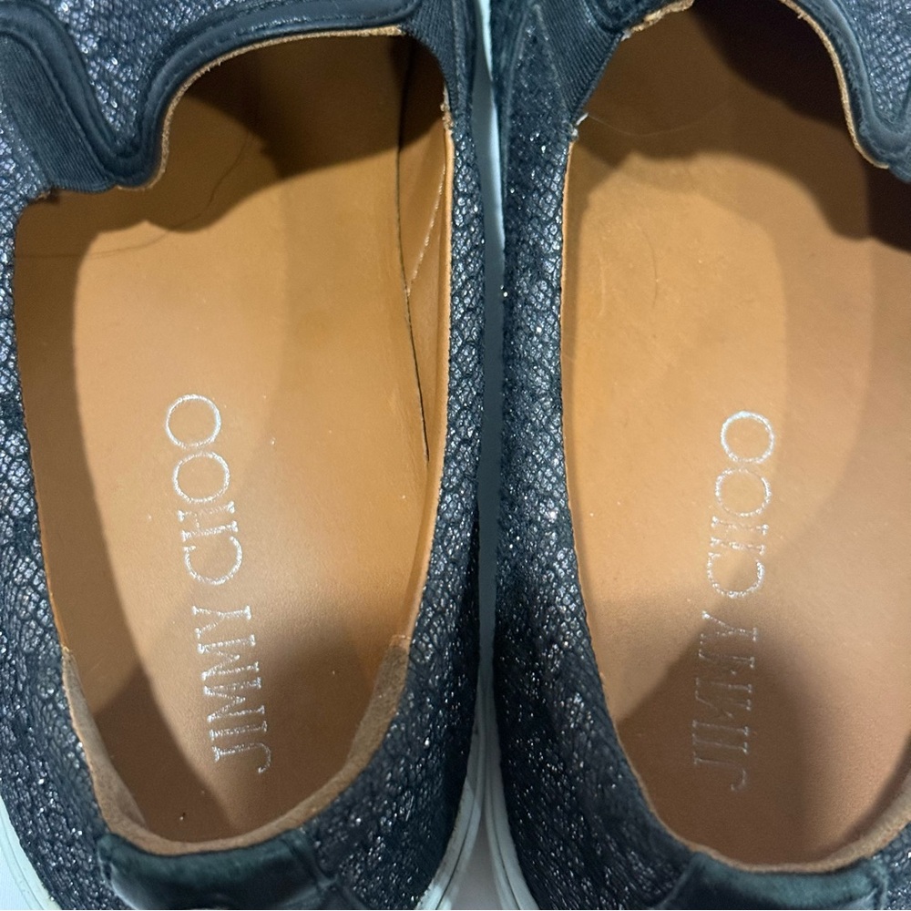 Jimmy Choo Glitter Black Slip On Sneakers 41 Luxury Casual Streetwear Statement - Picture 6 of 11